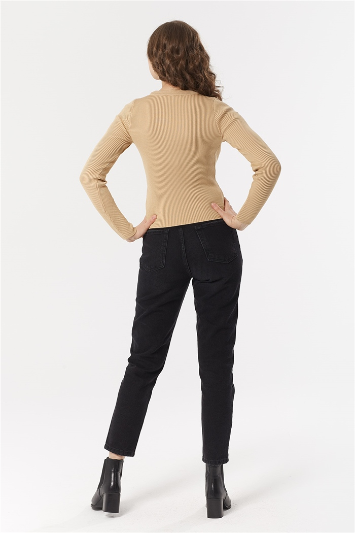 Nisan BİSİKLET YAKA FİTİLLİ TRİKO KAZAK  CAMEL  TT3412-Z