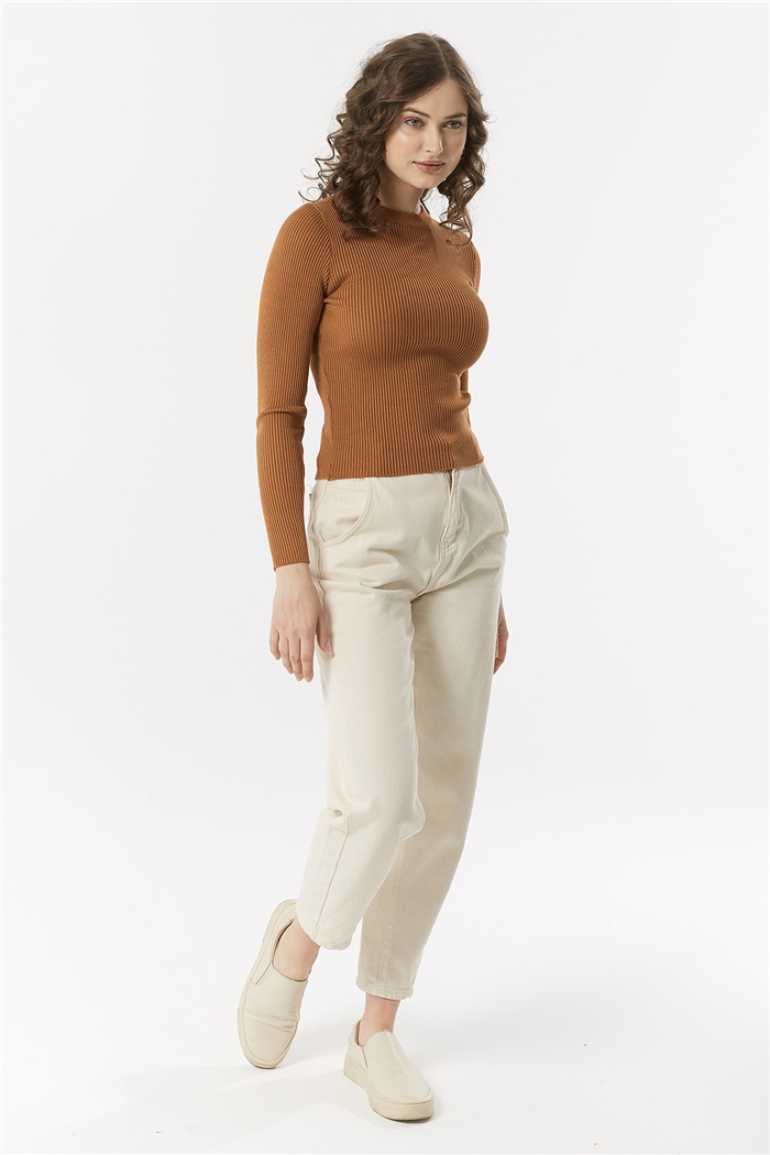 Nisan BİSİKLET YAKA FİTİLLİ TRİKO KAZAK  TABA  TT3412-Z