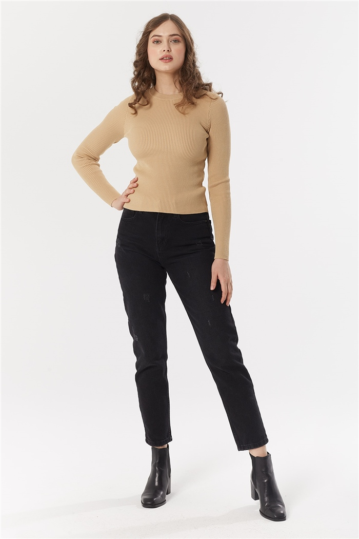Nisan BİSİKLET YAKA FİTİLLİ TRİKO KAZAK  CAMEL  TT3412-Z