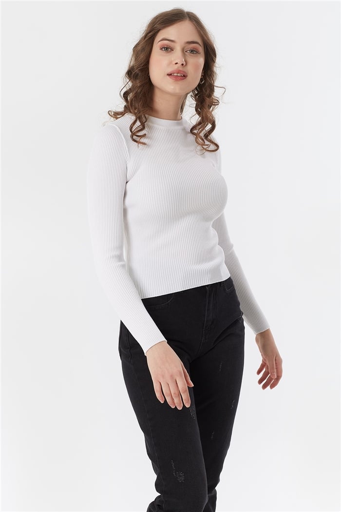 Nisan BİSİKLET YAKA FİTİLLİ TRİKO KAZAK  BEYAZ  TT3412-Z