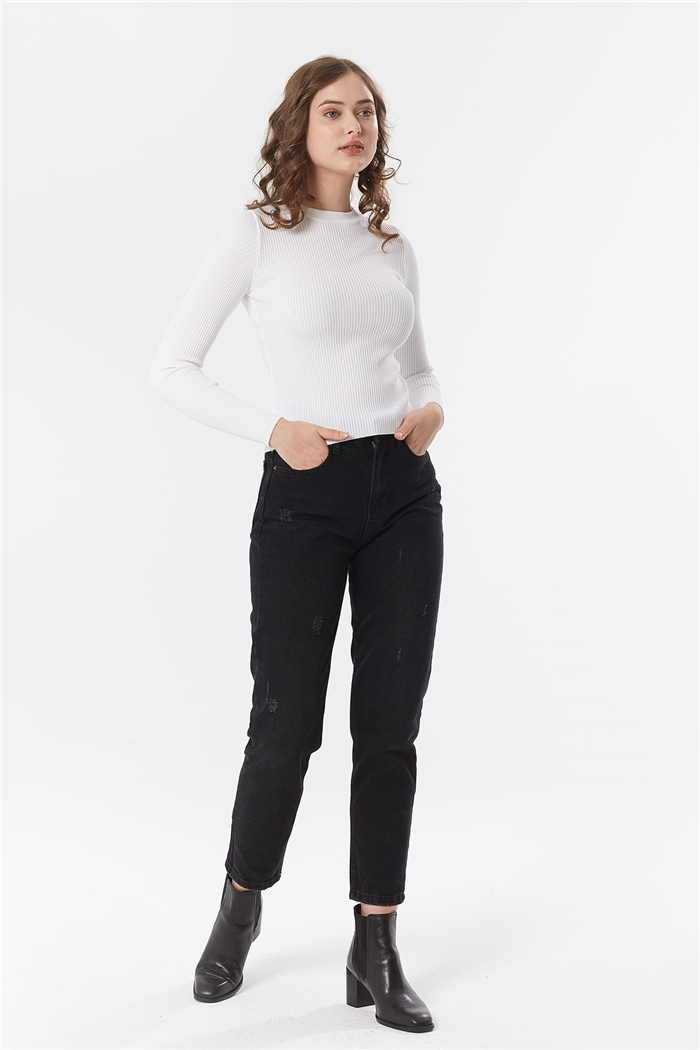 Nisan BİSİKLET YAKA FİTİLLİ TRİKO KAZAK  BEYAZ  TT3412-Z