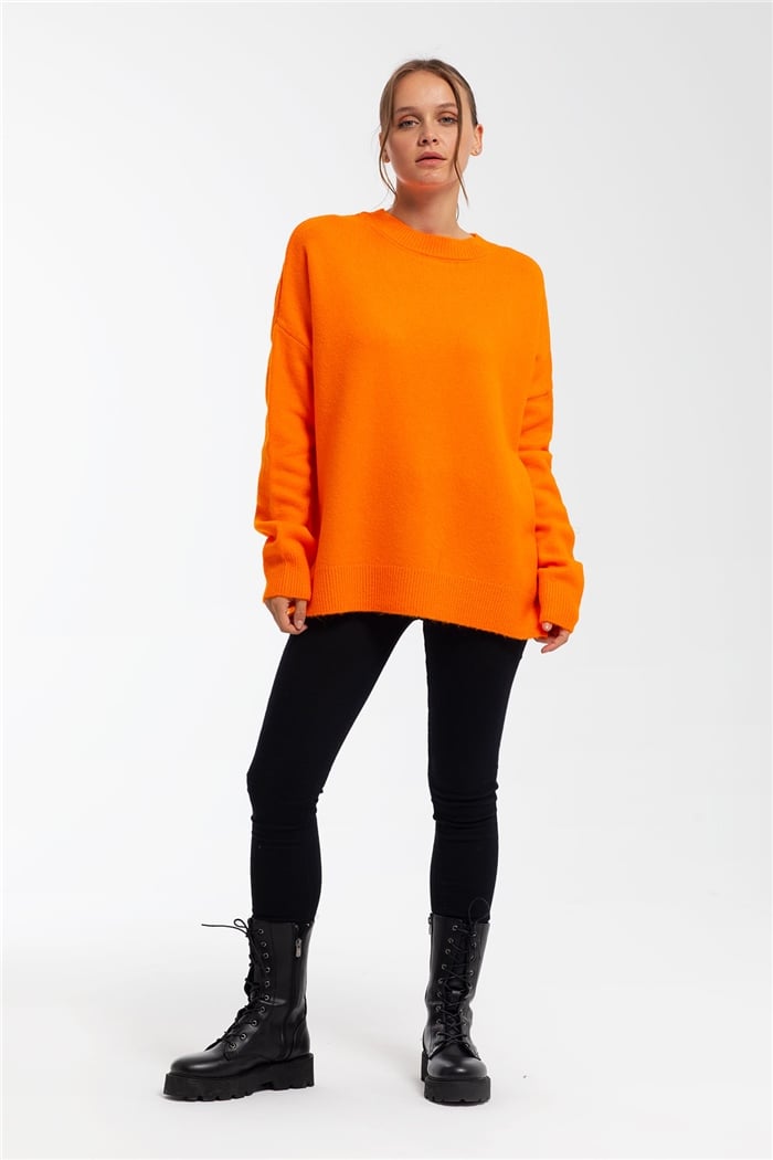 Nisan Bisiklet Yaka Salaş Triko Kazak  NEON ORANJ  TT3262-Z