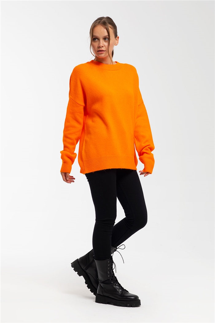 Nisan Bisiklet Yaka Salaş Triko Kazak  NEON ORANJ  TT3262-Z