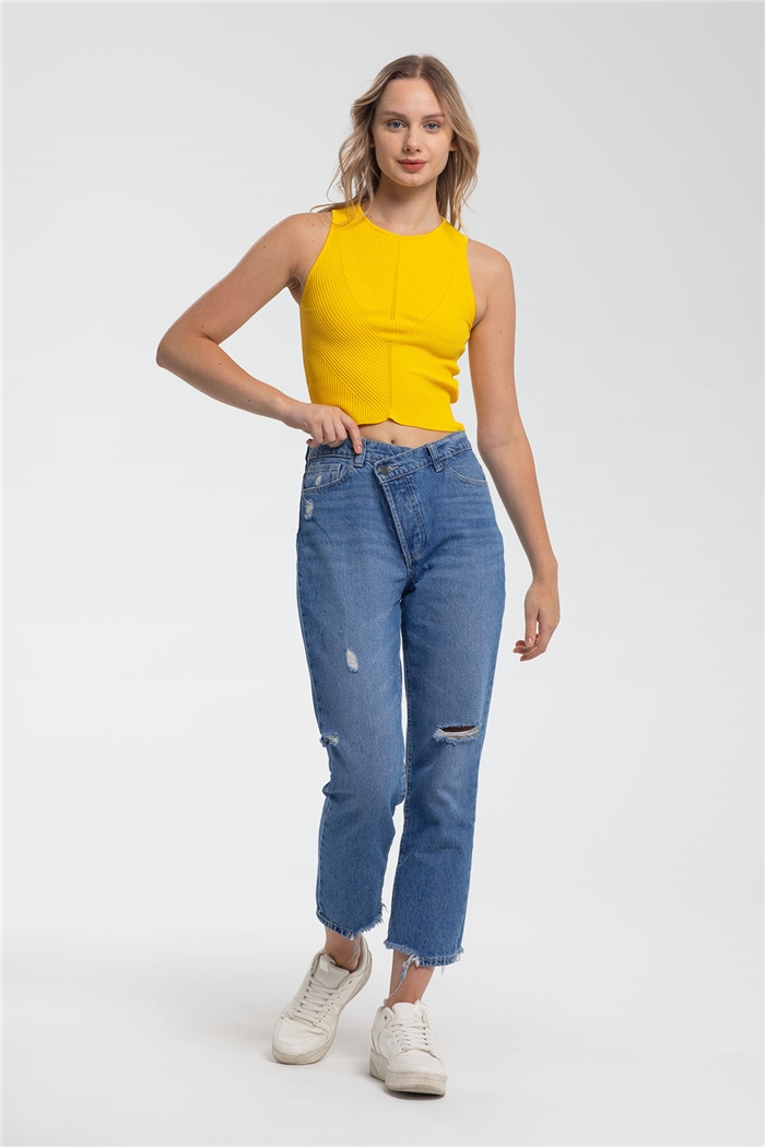 Nisan Bisiklet Yaka Triko Bluz  SARI  TT3193-Z