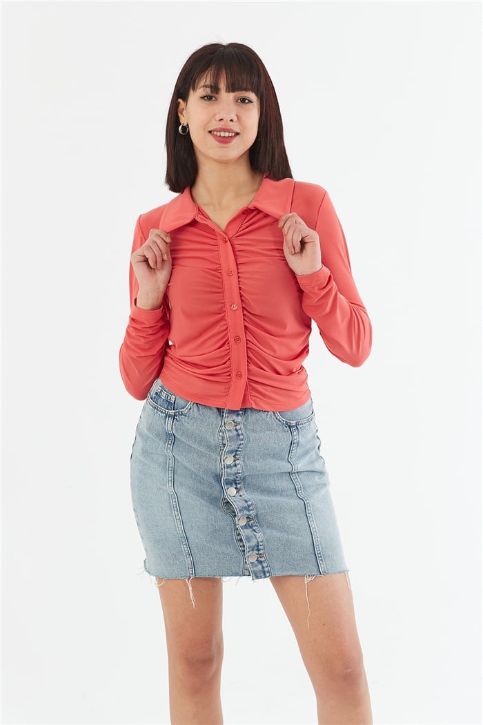 Nisan BÜZGÜ DETAYLI BLUZ  CORAL  N22-1359