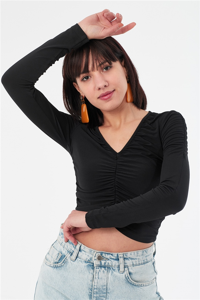 Nisan BÜZGÜLÜ BLUZ  SİYAH  N22-1357