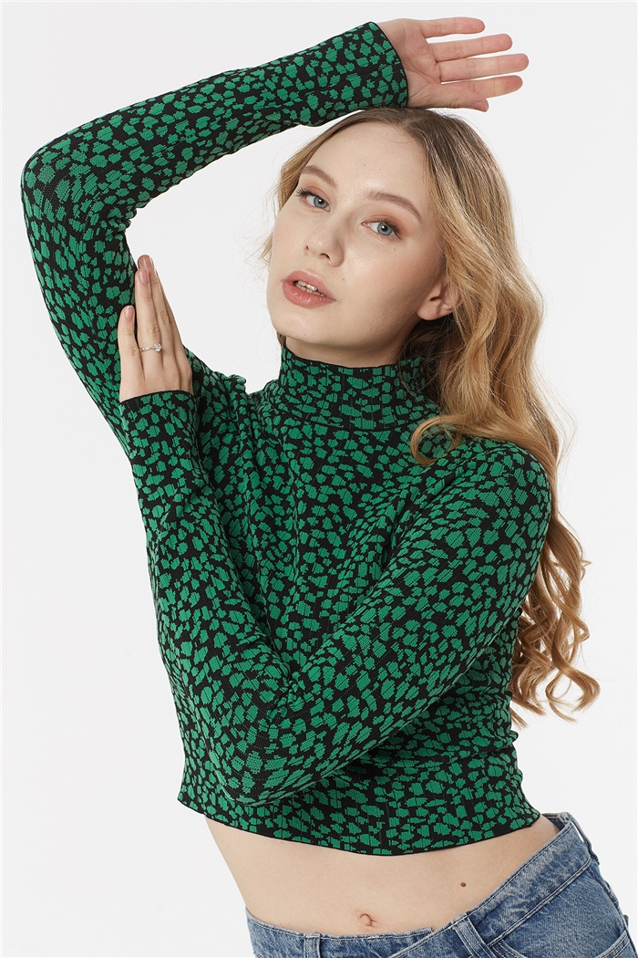 Nisan Çıtır Leopar Desenli Triko Kazak  SİYAH-BENET  TT3395-Z