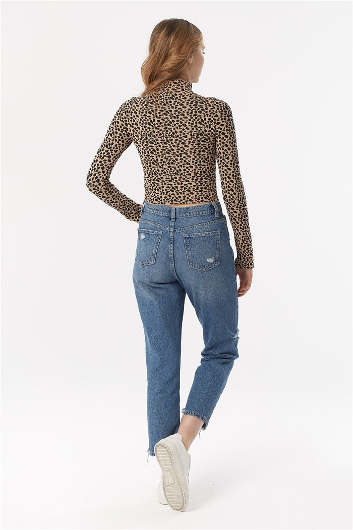 Nisan Çıtır Leopar Desenli Triko Kazak  CAMEL-SİYAH  TT3395-Z