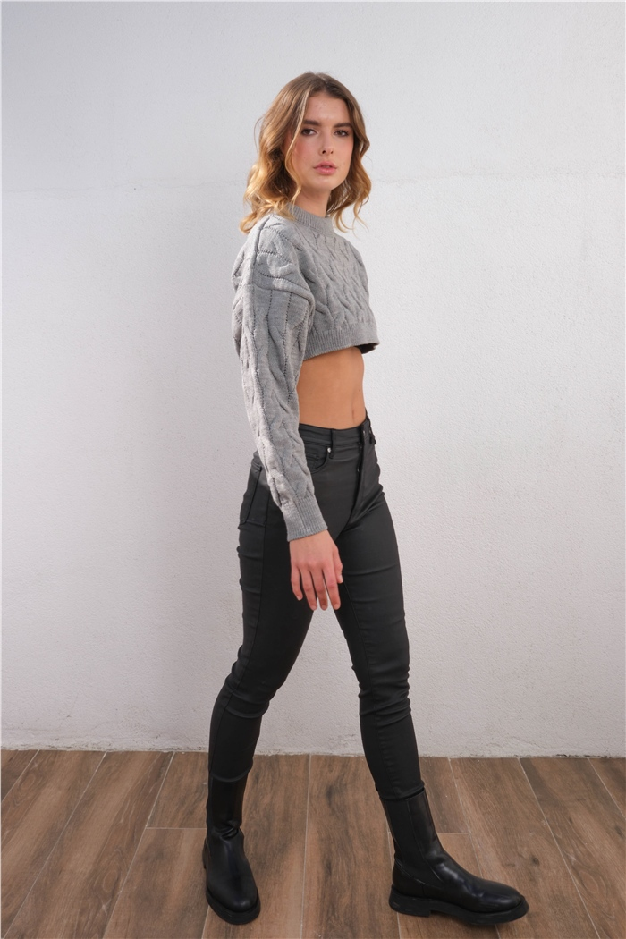 Nisan Crop Triko Kazak  GRİ  TT3756-Z