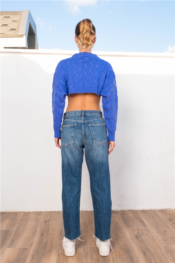 Nisan Crop Triko Kazak  İNDİGO  TT3756-Z