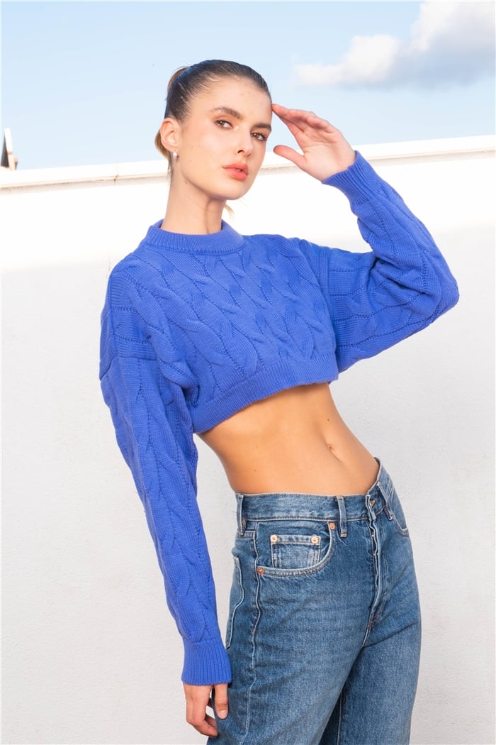 Nisan Crop Triko Kazak  İNDİGO  TT3756-Z