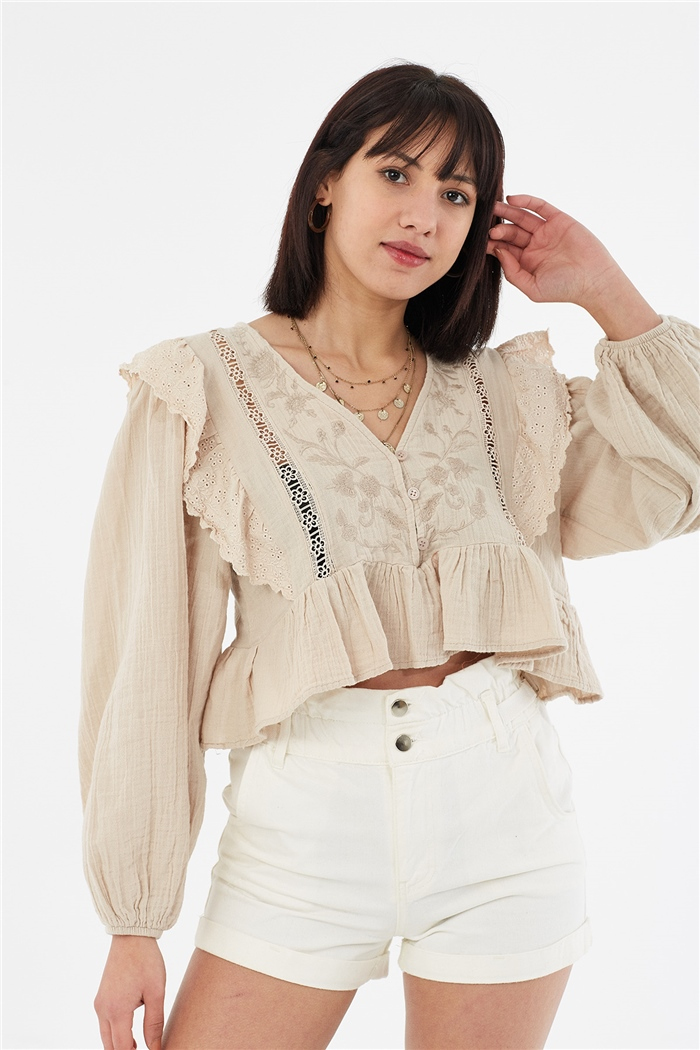 Nisan DANTEL DETAYLI BLUZ  BEJ  N22-1346