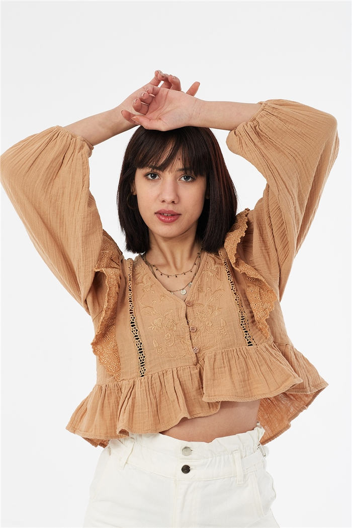 Nisan DANTEL DETAYLI BLUZ  CAMEL  N22-1346