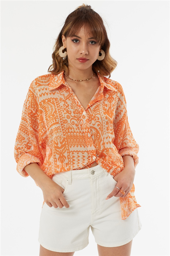 Nisan DESENLİ ŞİFON GÖMLEK  ORANJ  N22-1438