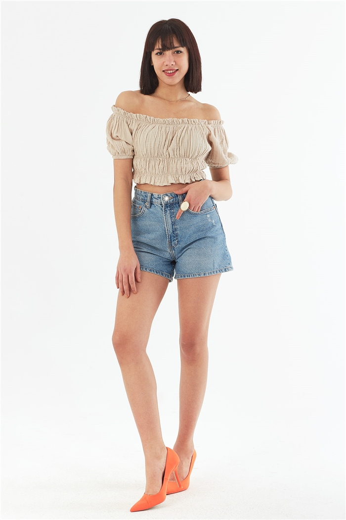 Nisan DÜŞÜK OMUZLU CROP  BEJ  N22-1349