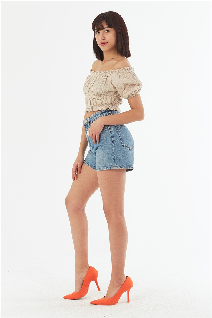 Nisan DÜŞÜK OMUZLU CROP  BEJ  N22-1349