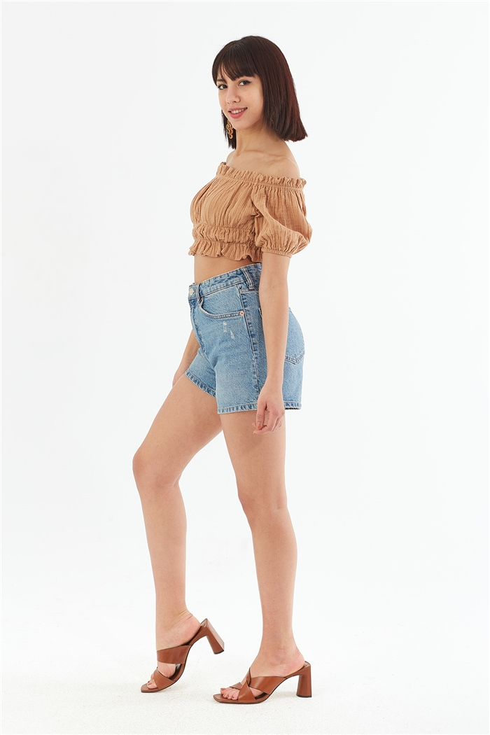 Nisan DÜŞÜK OMUZLU CROP  CAMEL  N22-1349