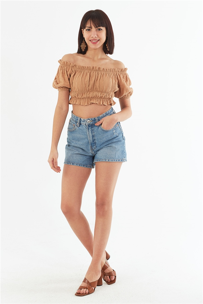 Nisan DÜŞÜK OMUZLU CROP  CAMEL  N22-1349
