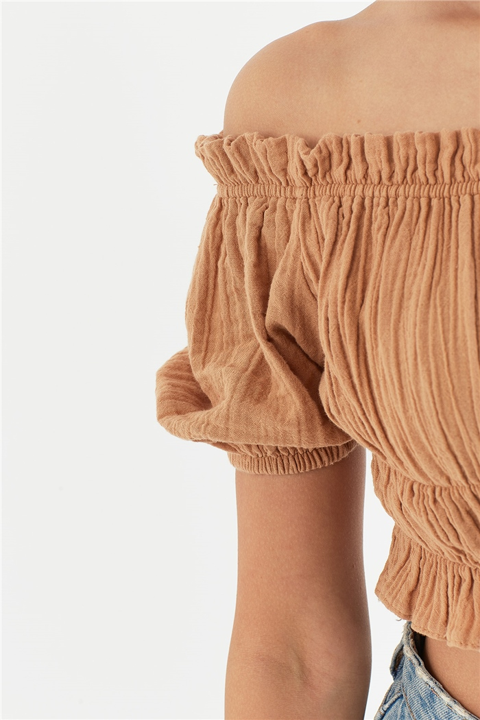 Nisan DÜŞÜK OMUZLU CROP  CAMEL  N22-1349