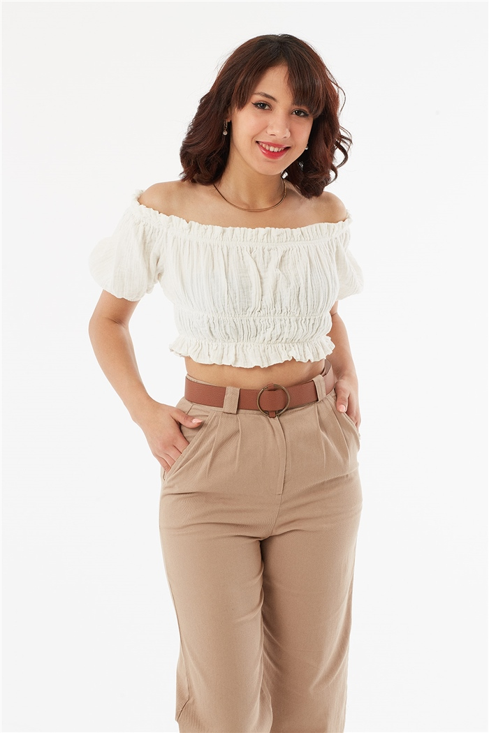 Nisan DÜŞÜK OMUZLU CROP  EKRU  N22-1349
