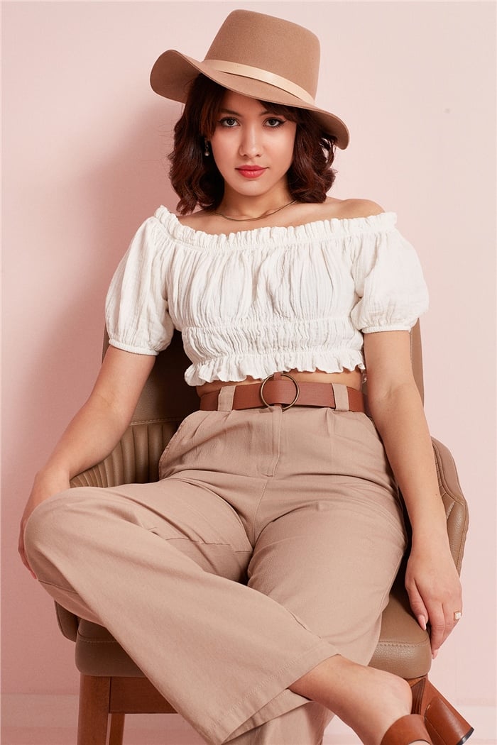 Nisan DÜŞÜK OMUZLU CROP  EKRU  N22-1349
