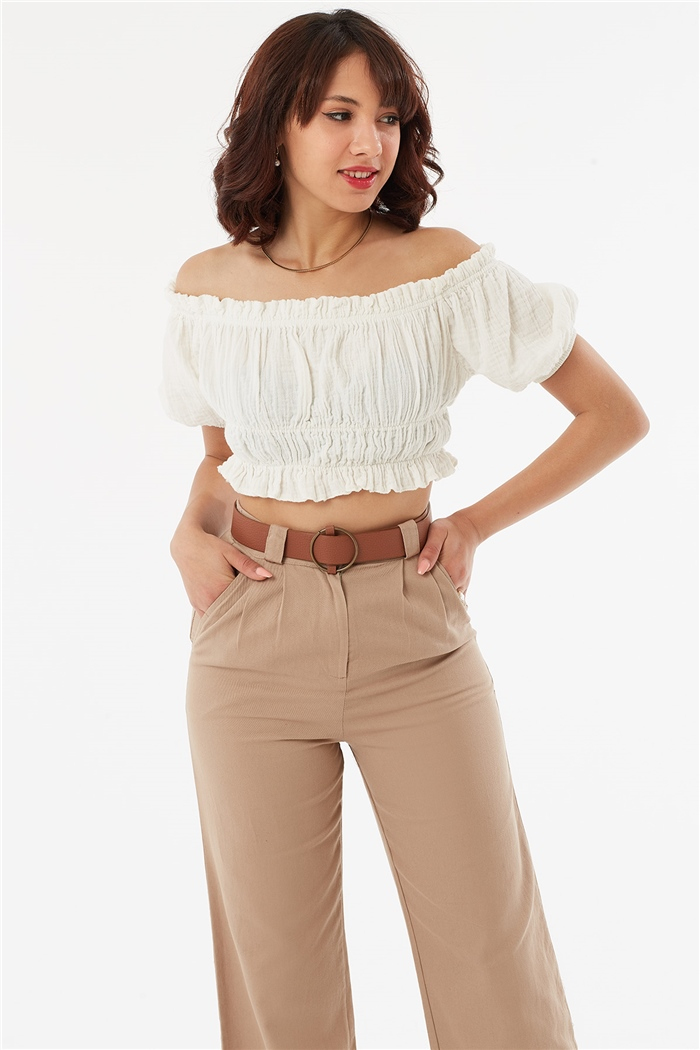 Nisan DÜŞÜK OMUZLU CROP  EKRU  N22-1349
