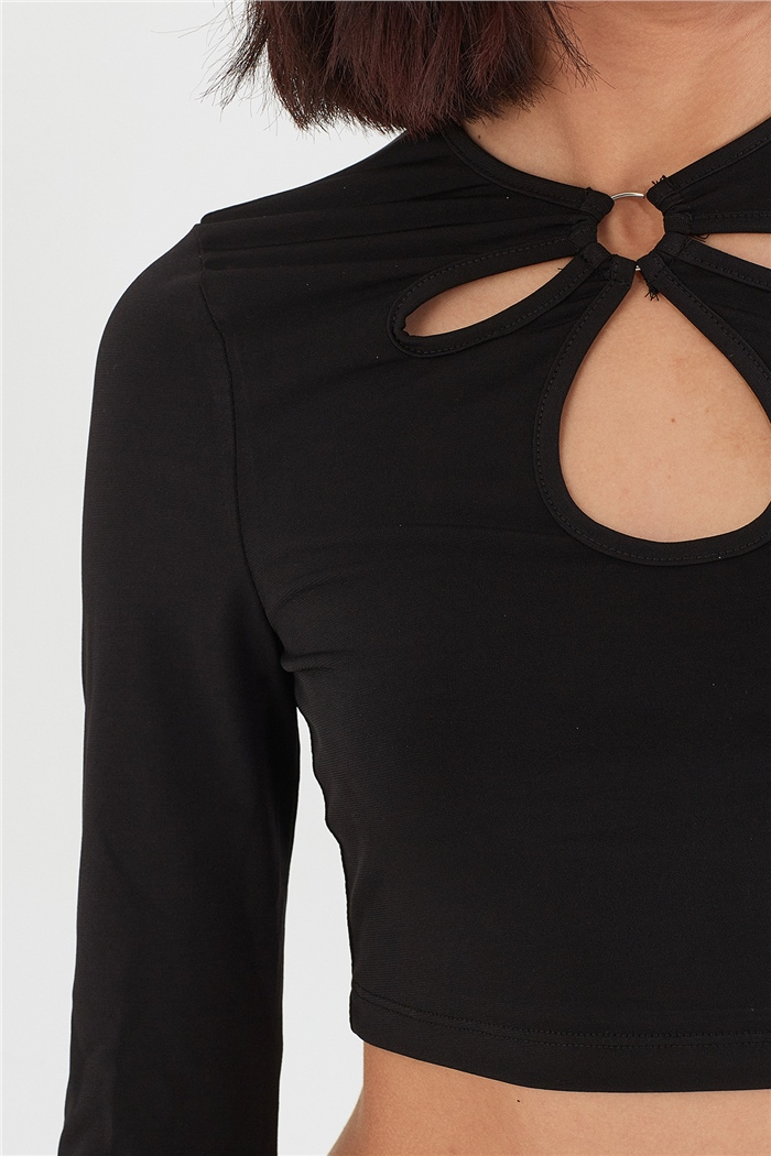 Nisan HALKA DETAYLI BLUZ  SİYAH  N22-1355