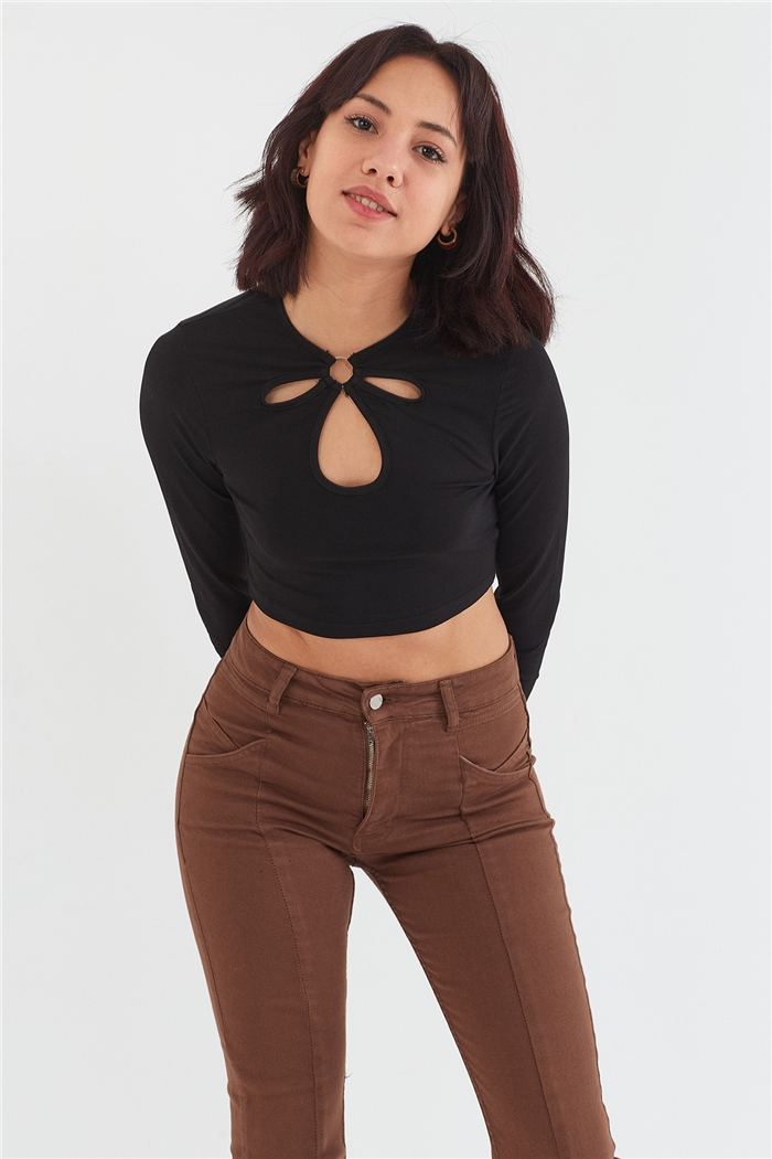 Nisan HALKA DETAYLI BLUZ  SİYAH  N22-1355