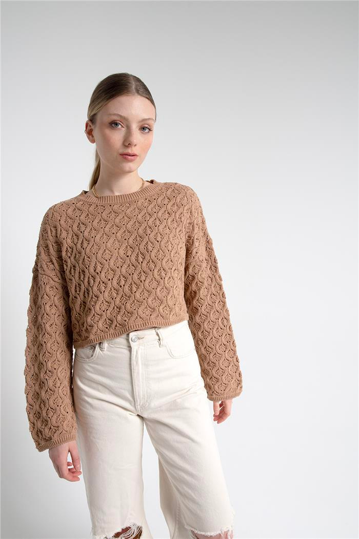 Nisan  Kabartma Desen Triko Kazak CAMEL TT3767-Z