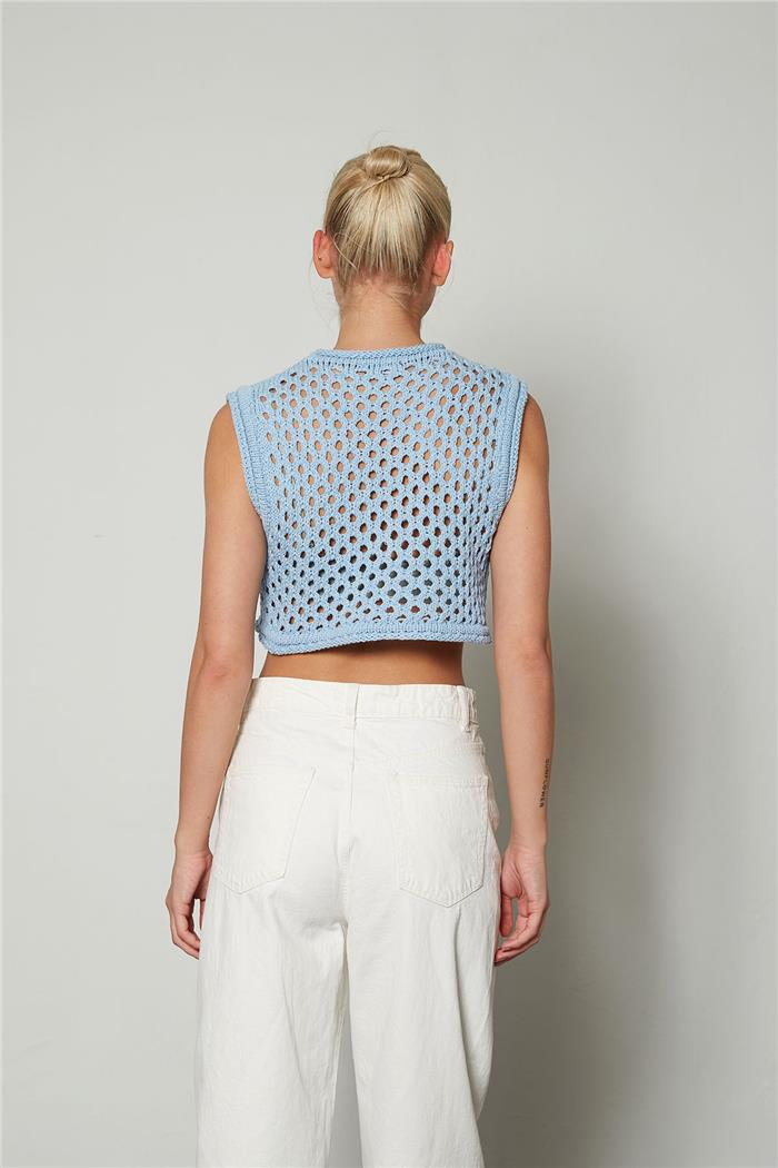 Nisan Kadın Ajurlu Crop Triko Süveter BEBE MAVİ TT3131-Z
