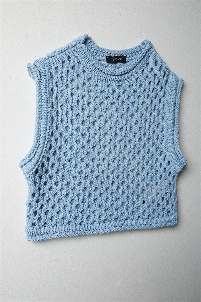 Nisan Kadın Ajurlu Crop Triko Süveter BEBE MAVİ TT3131-Z