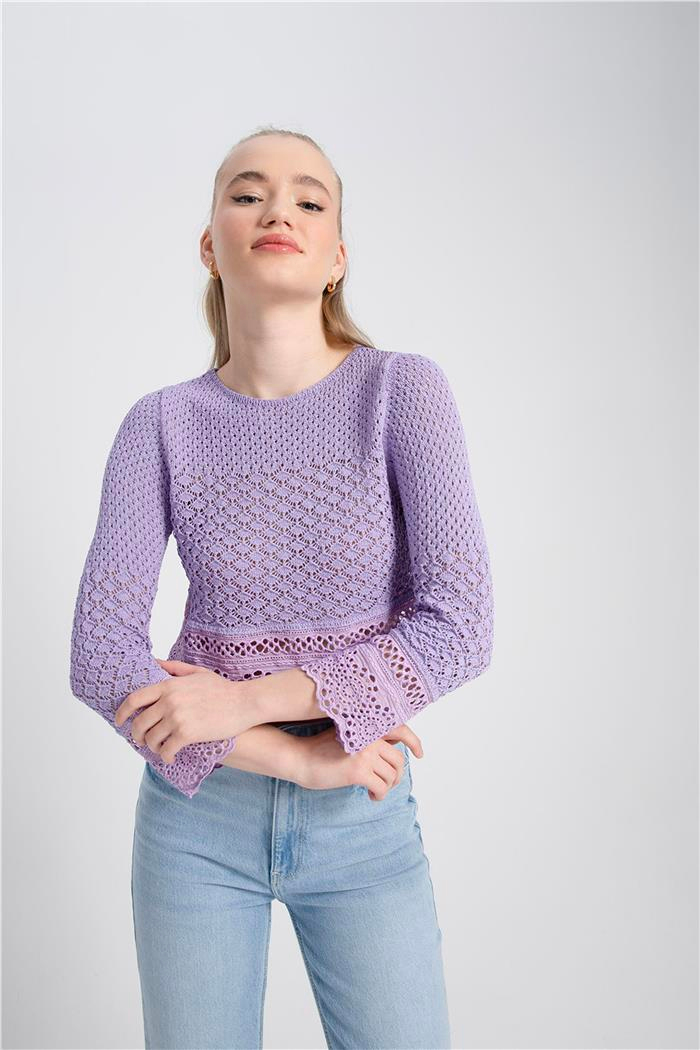 Nisan Kadın Ajurlu Triko Bluz LİLA TT3738-Z