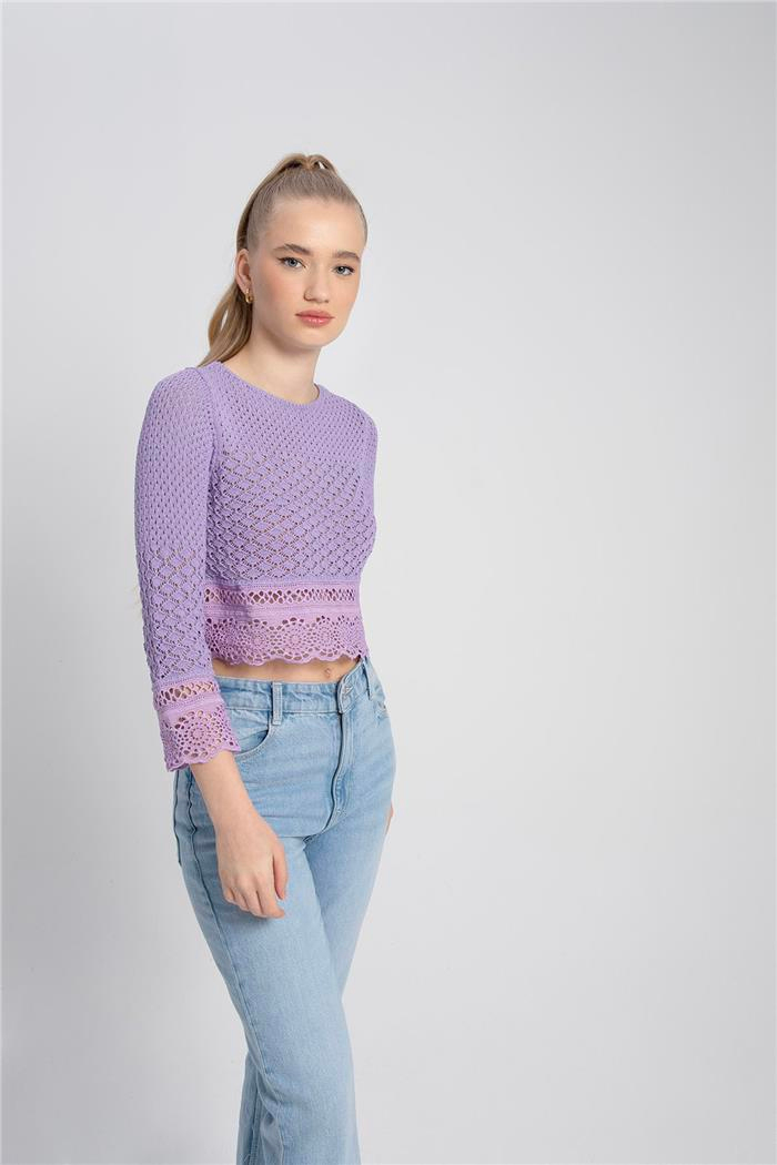 Nisan Kadın Ajurlu Triko Bluz LİLA TT3738-Z