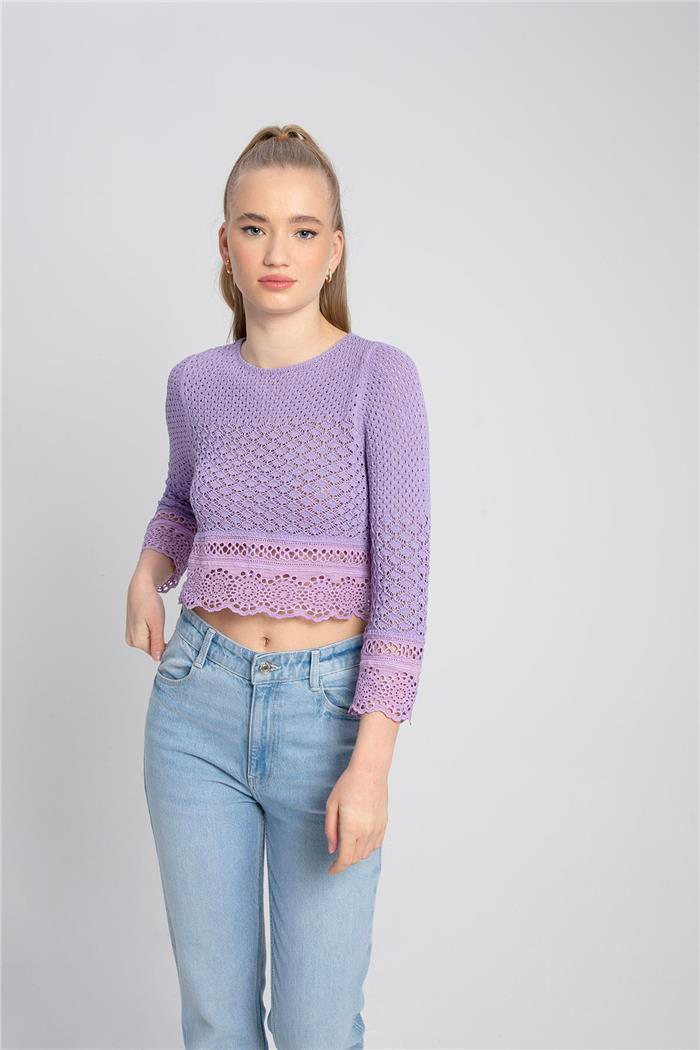 Nisan Kadın Ajurlu Triko Bluz LİLA TT3738-Z