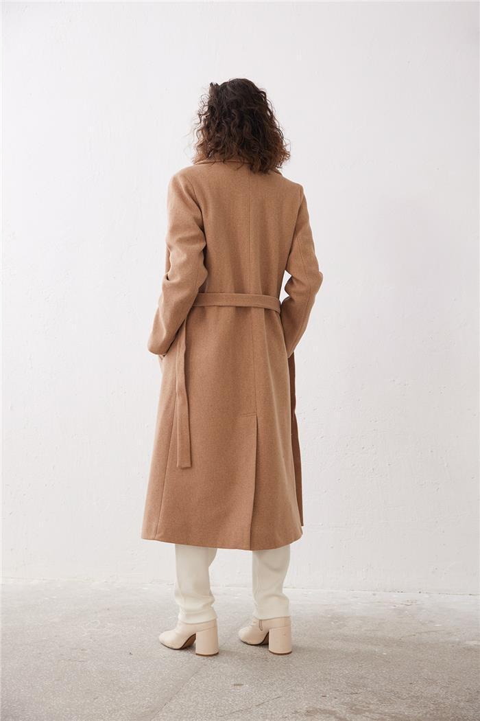 Nisan Kadın Beli Kuşaklı Uzun Kaban CAMEL PD24-1054