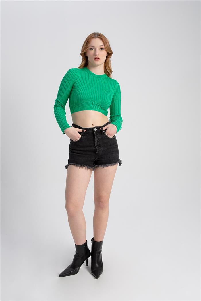 Nisan Kadın BİSİKLET YAKA CROP KAZAK BENETTON TT3853-Z