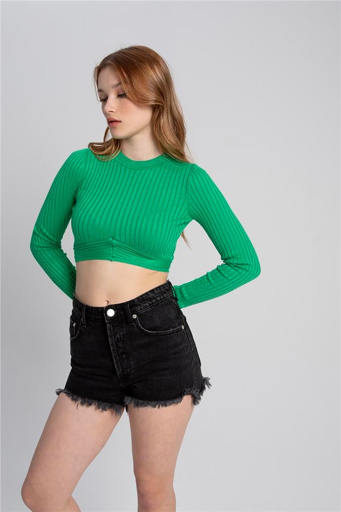 Nisan Kadın BİSİKLET YAKA CROP KAZAK BENETTON TT3853-Z
