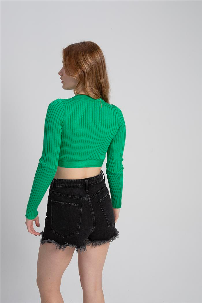 Nisan Kadın BİSİKLET YAKA CROP KAZAK BENETTON TT3853-Z