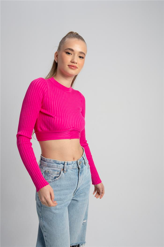Nisan Kadın BİSİKLET YAKA CROP KAZAK FUŞYA TT3853-Z