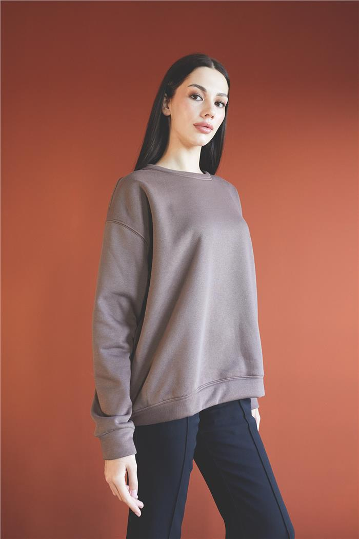 Nisan Kadın Bisiklet Yaka Oversize Sweatshirt KAHVE N24-1782