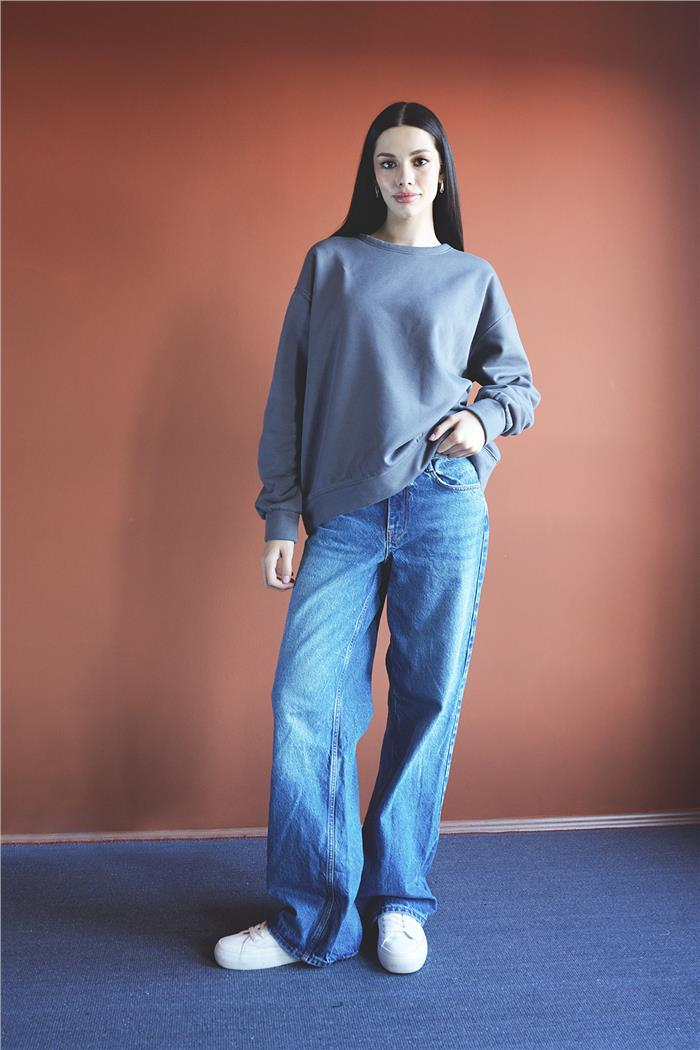 Nisan Kadın Bisiklet Yaka Oversize Sweatshirt ANTRASİT N24-1782