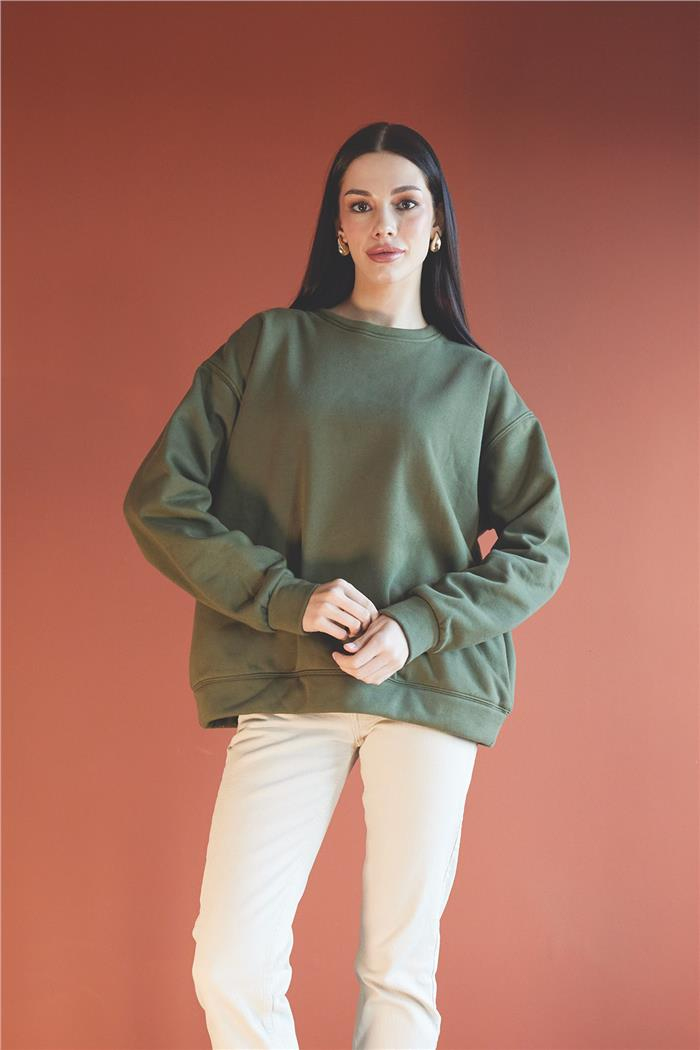 Nisan Kadın Bisiklet Yaka Oversize Sweatshirt HAKİ N24-1782