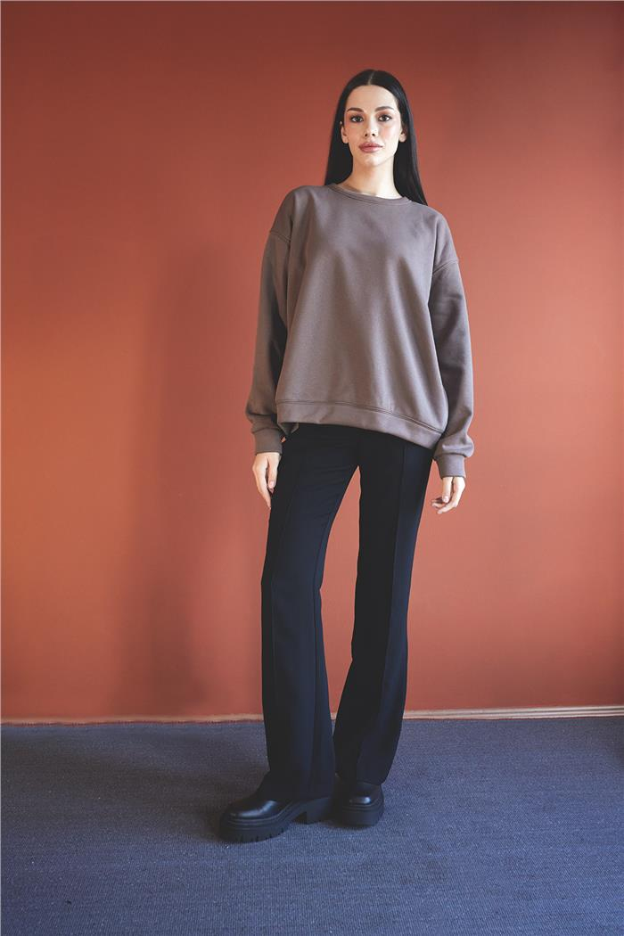 Nisan Kadın Bisiklet Yaka Oversize Sweatshirt KAHVE N24-1782