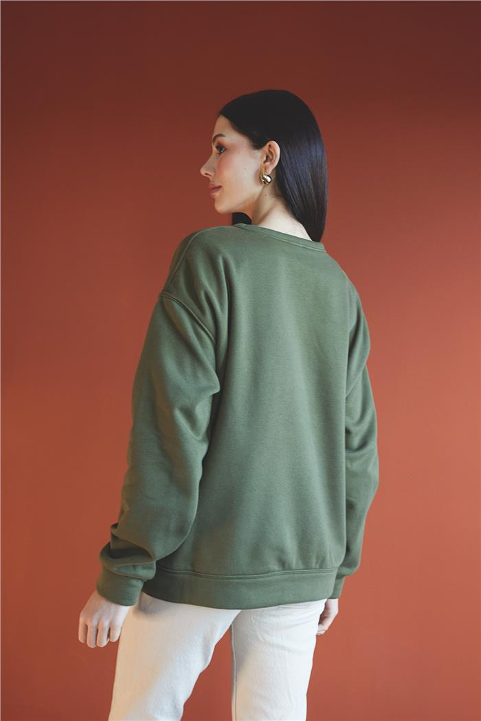 Nisan Kadın Bisiklet Yaka Oversize Sweatshirt HAKİ N24-1782