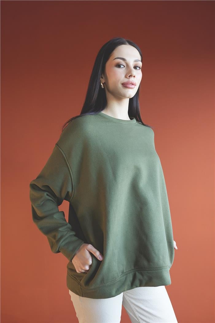 Nisan Kadın Bisiklet Yaka Oversize Sweatshirt HAKİ N24-1782