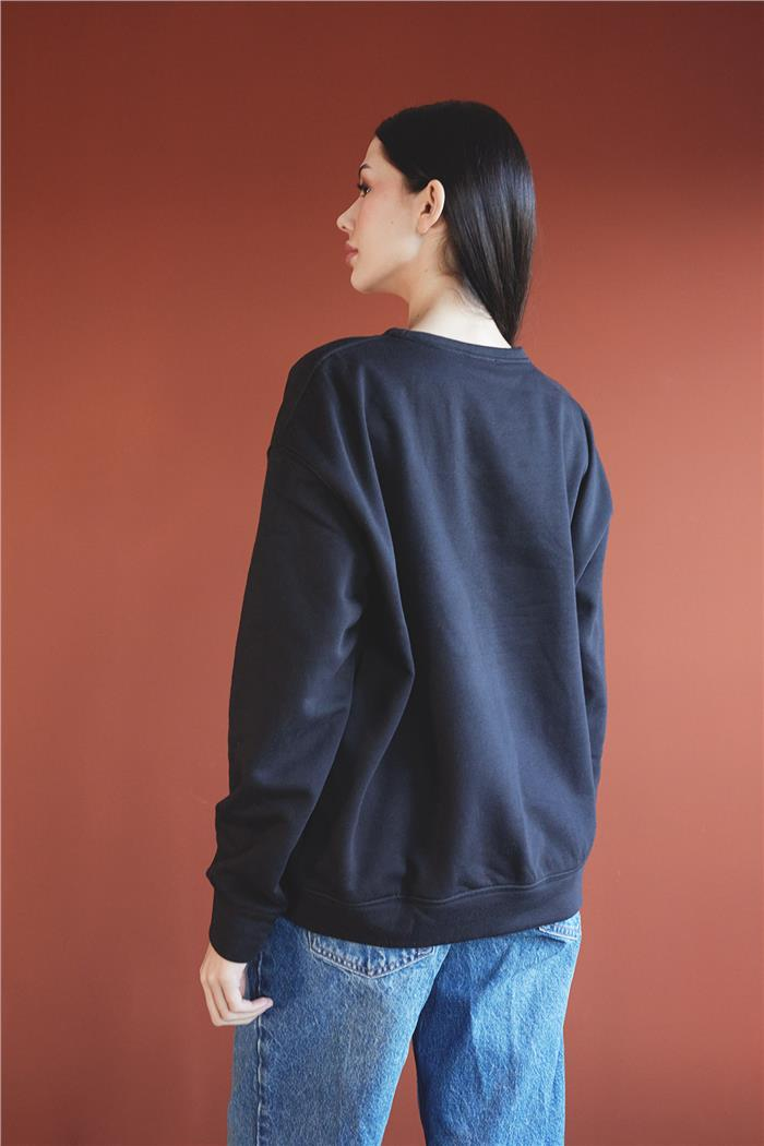 Nisan Kadın Bisiklet Yaka Oversize Sweatshirt SİYAH N24-1782