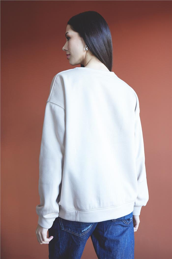Nisan Kadın Bisiklet Yaka Oversize Sweatshirt BEJ N24-1782