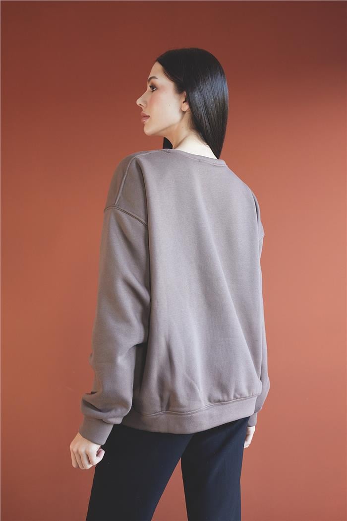 Nisan Kadın Bisiklet Yaka Oversize Sweatshirt KAHVE N24-1782