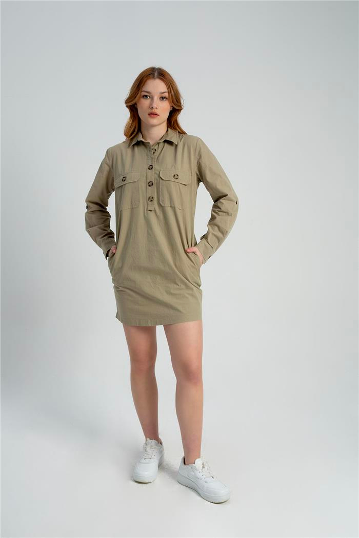 Nisan Kadın Cepli Ve Düğmeli Kargo Elbise HAKİ N23-1584