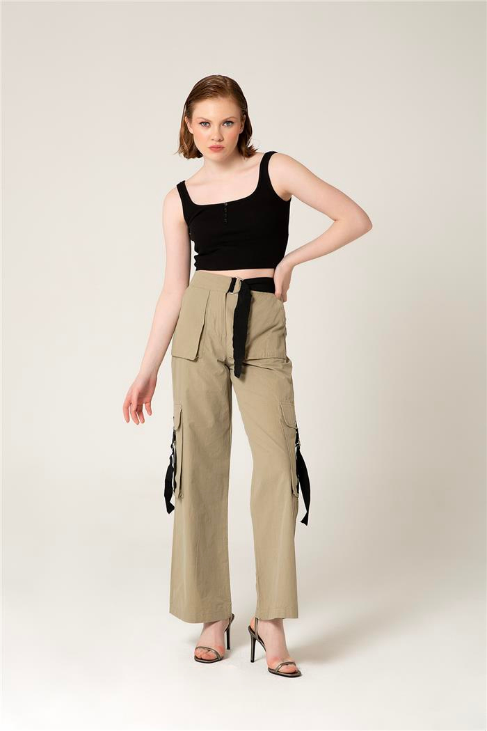 Nisan Kadın Cepli Ve Kemerli Kargo Pantolon HAKİ N23-1586